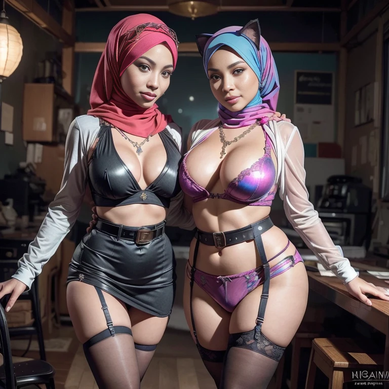 Full naked and nude prostitute sexy tits and sexy body pussy (((full naked and nude Woman with hijab style, hijab with sexy dress))), (lace stockings), (((Wearing: diamond necklace and earrings))). Cat ears, Soft lighting, groups, Wear shabby clothes, Dirty, Tattered futuristic military uniform, Cat's paw badge, Pose, spot color, rendering by octane, Ultra-realistic intricate details, big breasts, big breasts, big breasts, two MAPAY women in lingerie posing for a picture in a room, oppai, posing together in bra, MIRA FILZAH and IMAN TAYORE, red bra, all red, oppai proportions, sexy :8k, 4 k, big breasts!, bottom angle, big breasts!!, Malay beauties, biomechanical oppai, fujita goro and jones, thicc, wearing hijab, hijab star, hijab gorgeous, hijab super model, Malaysian girls group,malay, The whole body consists of a young girl with hijab, Eye makeup, 21yo, Cat ears, Soft lighting, group, Wear shabby clothes, Dirty, Tattered futuristic bikini, Cat's paw badge, Pose, spot color, rendering by octane, Ultra-realistic intricate details, Cinematic, 8K resolution, 70mm, emphasis lighting, Global illumination, (((wearing a Sexy belt design by LV))) Surreal full-body figure, Beautiful and delicate body and face, gorgeous figure, ssmile, Titillating,Surreal full-body figure,Beautiful and detailed body and face, Super vista, White skin of the, vivd colour,🔥8k, (masterpiece), (((highest quality)), (super detailed), 2 girls, (iridescent hair, colorful hair, half blue and half pink hair: 1.2), 38 years old, (Gorgeous Malay Girls: 1.2), outdoor, bangs, smile, sky blue eyes, perfect hands, perfect hands, hand details, corrected fingers. Earrings, Night Store + Background, looking_at_viewer, Cowboy Shot, Top Quality, Rich Detail, Perfect Image Quality, big breasts, slender body.