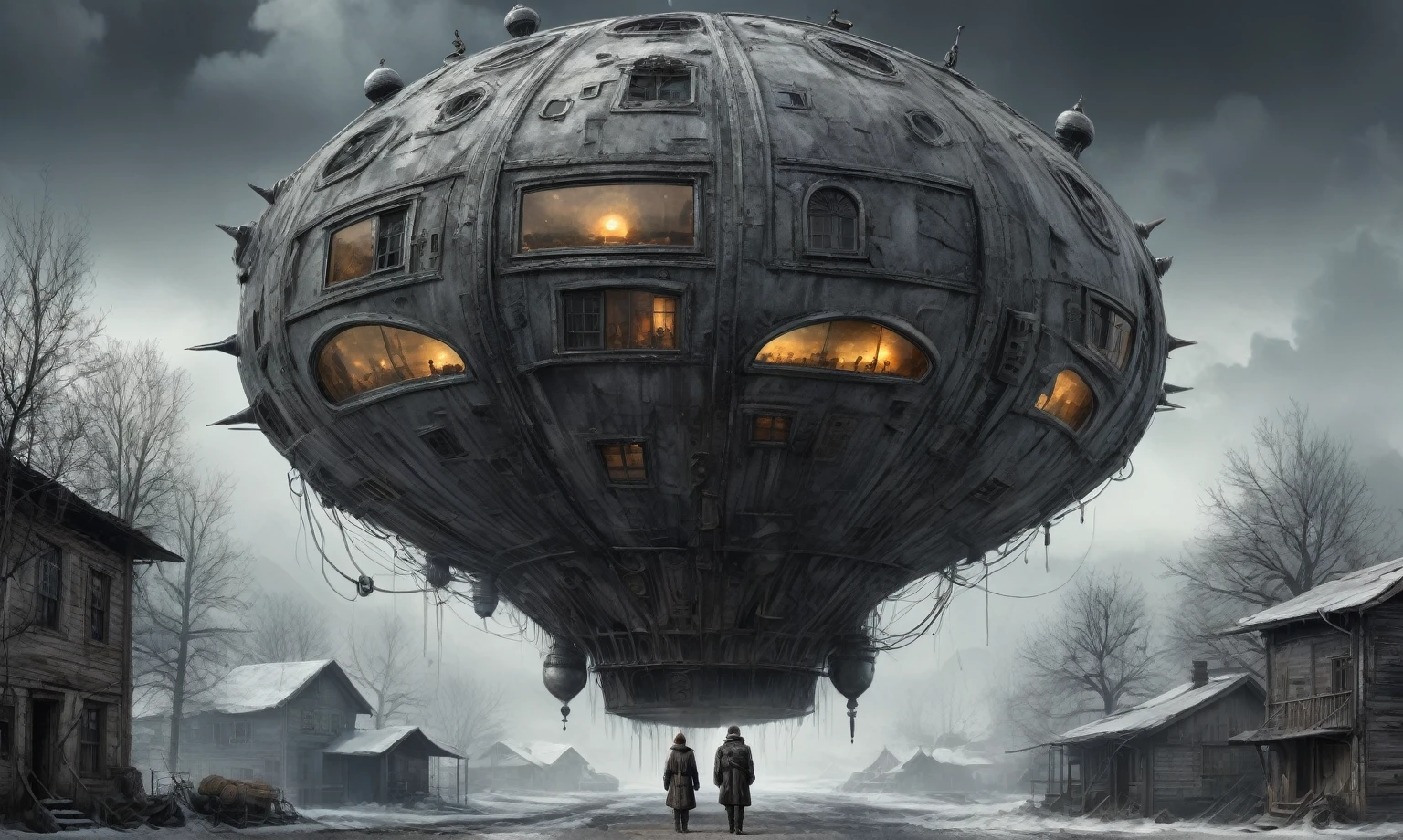insane faity from USSR ,pinhead, camouflage Rusty, Ambient in a meteorite ,graphite witch after a psychiatric clinic,winter,intricate landscape,slate grey atmosphere,film grain,faded,eyes extremely detailed,another world,ring of truth,view from height,once pretty face,eyebrow up,full body shot,ominous landscape, Simon Stalenhag,Nicola Samori,full body shot,beggar paladium The Alien Entity,Technicolor,natural skin textures, hyper realism, hyper detailed,Extremely detailed,High contrast,Masterpiece,Realistic,Ultra Detailed, intricate details,realistic humid leather,extremly intricate,Epic Realistic, cinematic style,irina yermolova,high contrast,hdr,extremely detailed, deep night landscape,masterpiece,intricate details,faded,eyes extremely detailed, high detailed eyes,8k resolution,RAW,retina, Nikon Z9,China,Guangxi Zhuang of China,tkt style,ears perfect, transition between two art styles, Ink painting to photorealism, Double contact, X-ray, Creative, vivid light, masterpiece, fantasy, Abstract Surrealism, super detailed, high resolution, stop:35;Her skin is pale, almost translucent,ancient rock,a hot air soars through the layers of clouds, revealing a colossal and enigmatic cityscape nestled within. The buildings in this ethereal city are adorned with intricate details and exude an aura of mystery. Above the cityscape, lend an enchanting touch to the scene. steampunk. The intricate mechanics create a sense of wonder and fascination, as if stepping into a dreamlike realism