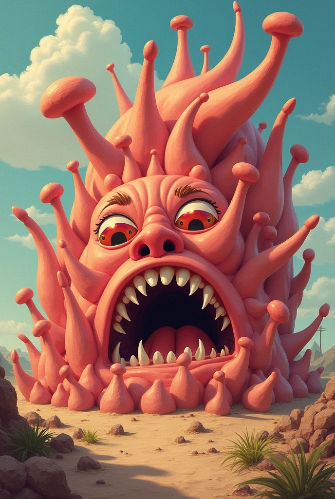 Closed eyes on pink background,closes mouth、pale round face,Facial symmetry, Symmetrical face,Monster Face,