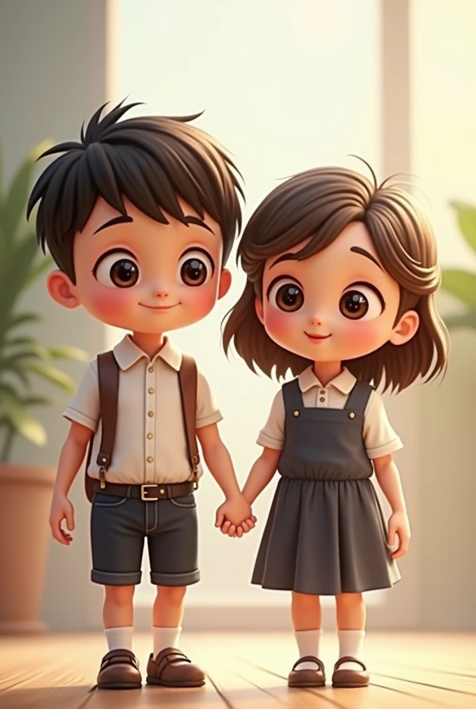 A couple of cartoon characters standing next to each other in the street, Cute cartoon style, لطيف 3D التقديم, أحرف 3D, cute cartoon character, 3D كرتون, adorable digital painting, In Disney-style animation, Realistic 3D style, Boy and girl, cartoon pattern illustration, Cute cartoon, 3D Animated Movie, The embodiment of the animation style, cute detailed digital art