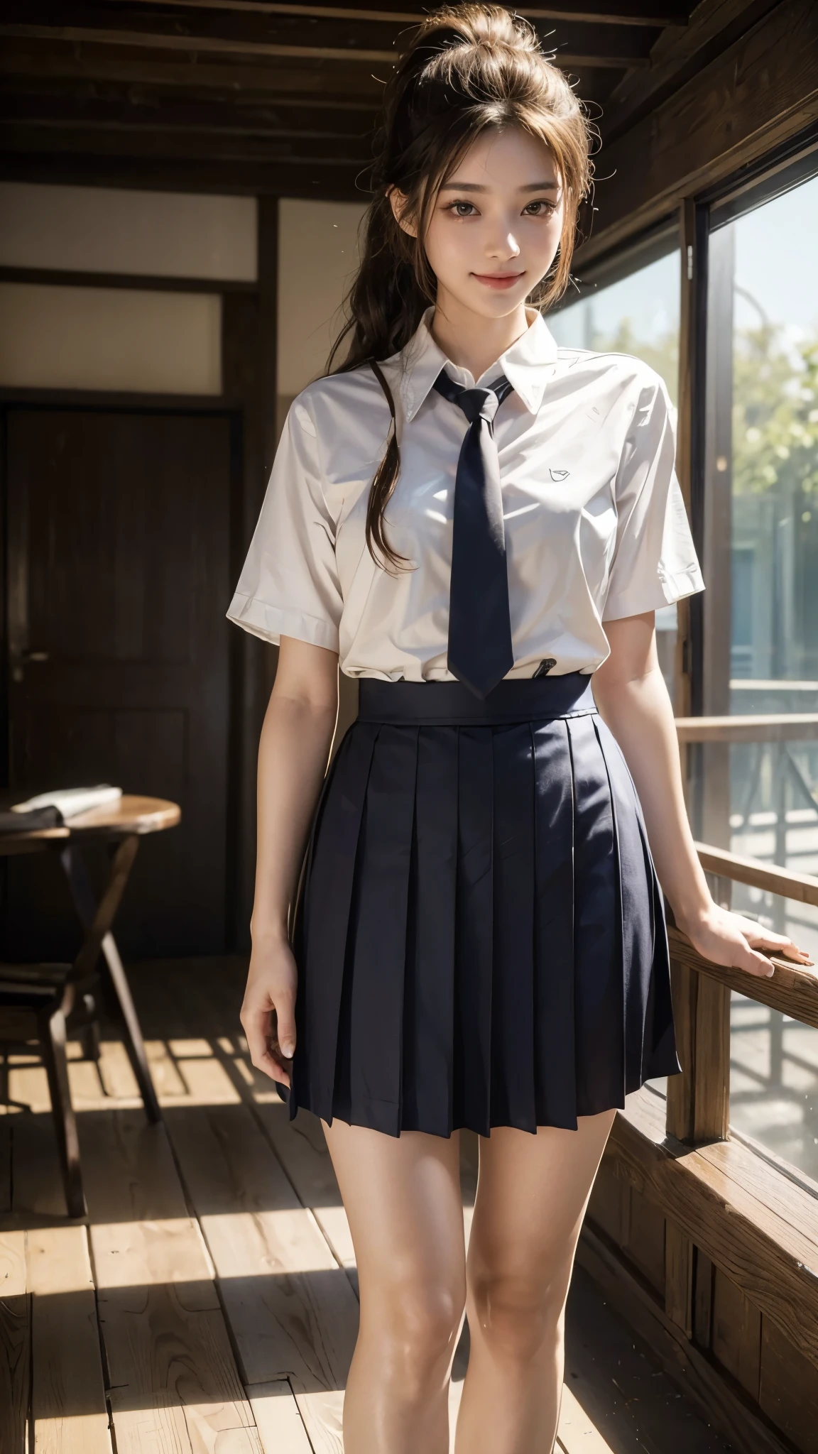 ((Wearing a high school uniform:1.4))、((Ultra-realistic image quality:1.4)),最高masterpiece,Ultra HD,4K,((Smile))、blonde、Sexy Face、Short ponytail hair,((One woman:1.5))、Three people lined up、服がWet、Hair tied up、Wet、Full body photo、Sexy Face、A look of complete lust、(((masterpiece)))、((Highest quality))、((超Realistic))、perspective、Very detailed、The perfect temptation、Best image quality、Fine-grained image quality、beautiful、European,Realistic, High resolution, Soft Light,Hip Up, Glowing Skin, (Detailed face)jewelry, Wavy Hair,attractive appearance, smile, Perfect Style,C cup 、 Perfect balance,