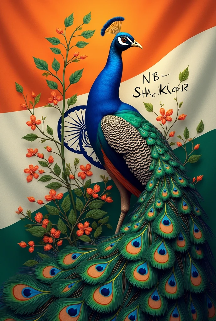 "N B Shankar" word with Indian flag and peacock