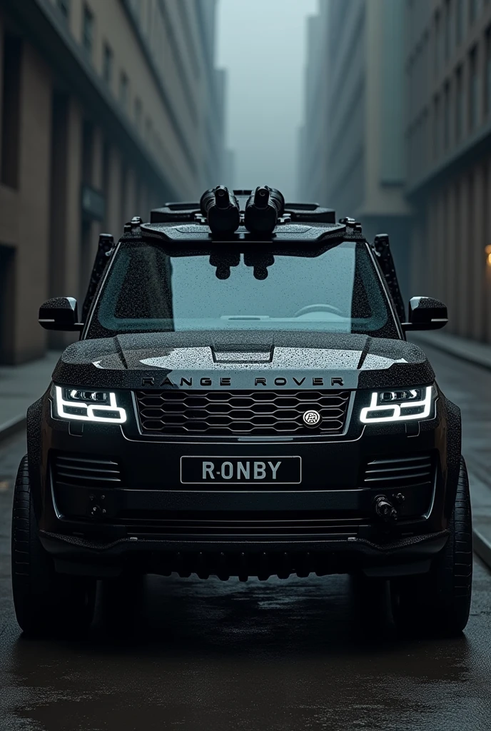 Black range rover , replacement rolles roys logo to cobra snake , replace dragon eye for headlight ,guns on hood 