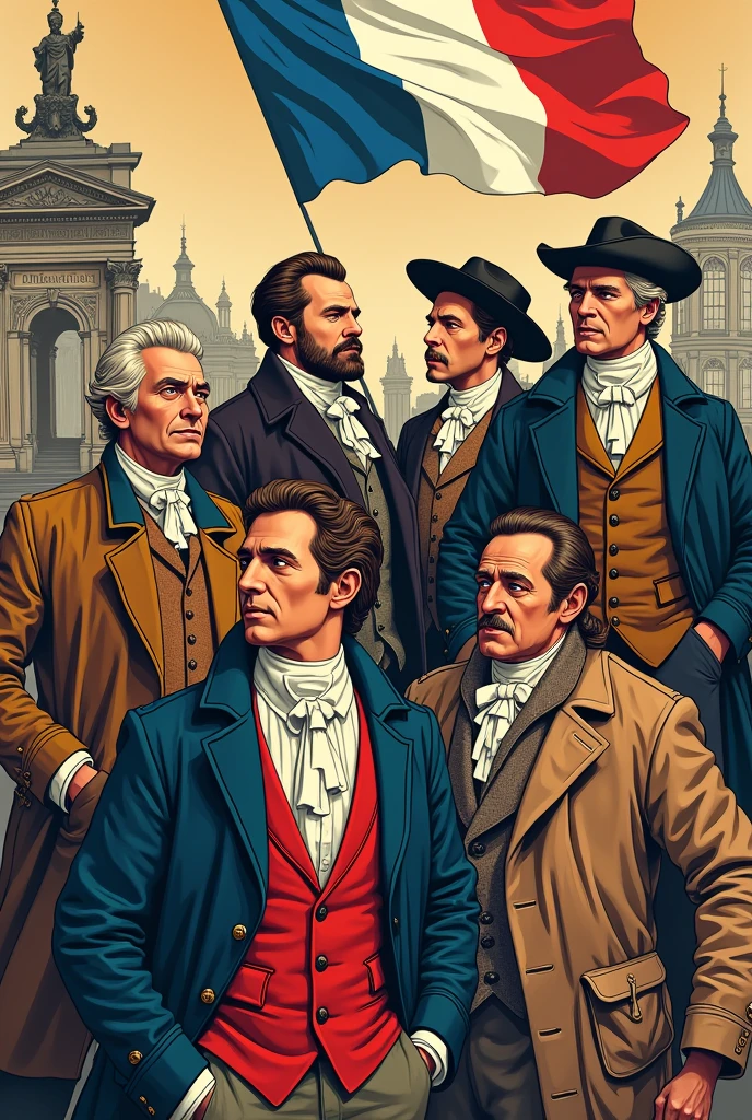 Symbolism of the French Revolution with main characters easy to draw