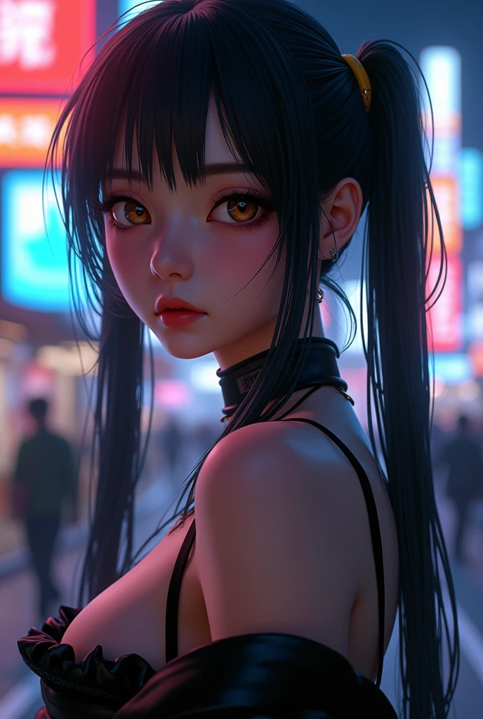 masterpiece, best quality, HuTaoV4, 1girl, solo, blush, nude, twintails, long hair, hair between eyes, ((streetwear clothes)), city, outdoors, night, movie poster, extremely detailed 8K, smooth, high resolution, ultra quality, cinematic lighting, ambient occlusion, hd, 2k, 4k, 8k, 16k, extremely detailed anime, detailed faces, perfect composition, wide shot, atmospheric lighting, very sexy, lift skirt, random low back angle, uncensored, nsfw, sin censura
