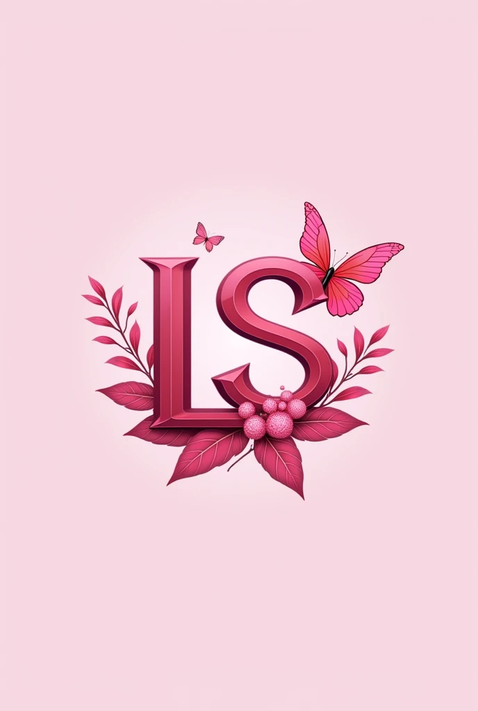 make a pink  logo with letters, LS, batterfly, roundshape, plant ,below it,  el_shop