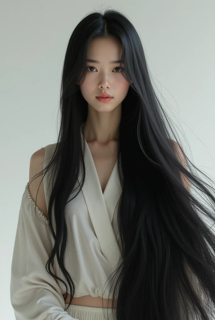 Young Japanese woman with extremely long hair