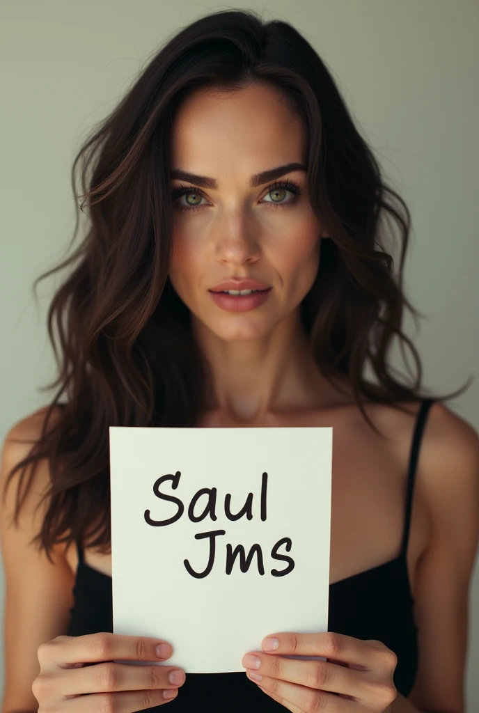 Gal Gadot holding a paper with the name Saul Jms written on it