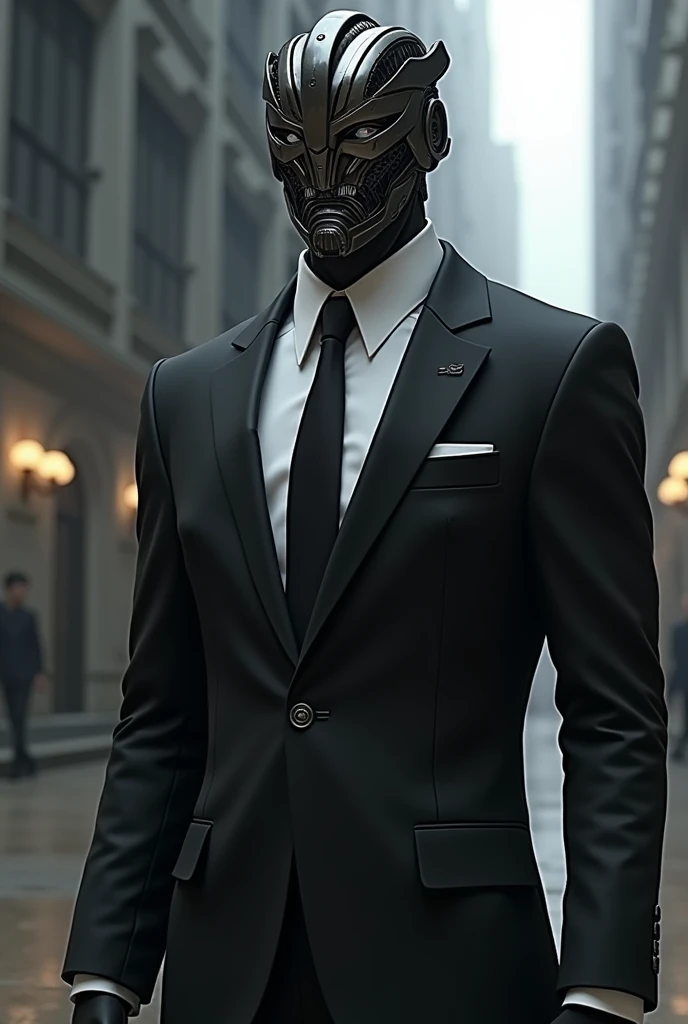România hetalia modeled after Megatron Transformers one with black suit white shirt and black necktie