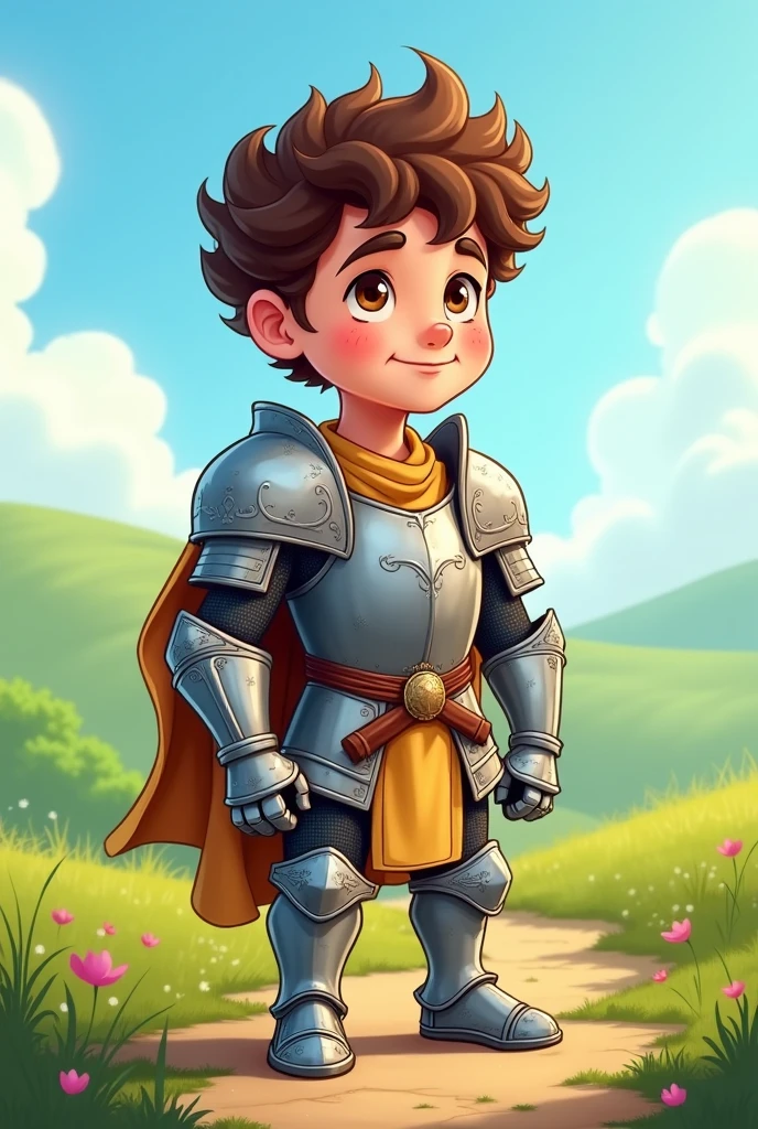 Cartoon image of King David as a child in large armor