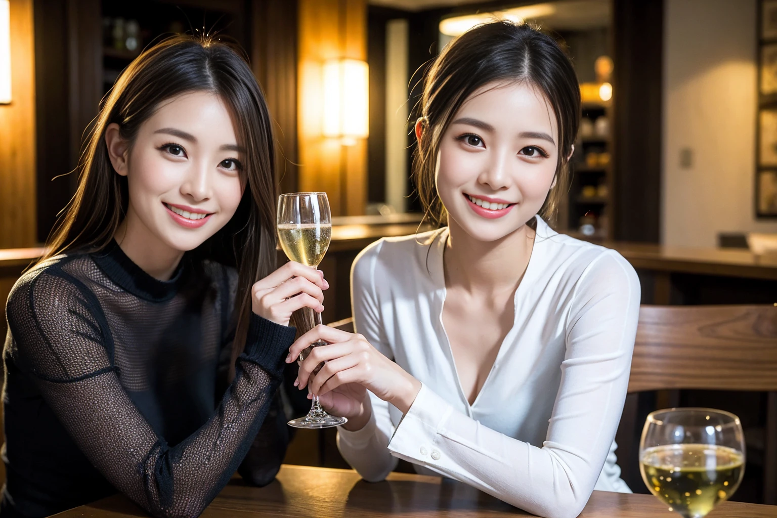 ((Highest quality、8k、masterpiece:1.3))、1 male、1 female,36 years old 39 years old、Slim Beauty、Beautiful couple、Upper Body、smile、 (Slim face), (The body is スリム), (Brown Hair), (Shortcuts), Japanese food、Soba、Japanese sake、Shochu 、Amazing view of the sunset sky and clouds、smileの美しさ、sparkling wine、Long sleeve shirt、dress、White wine, wine glass, Beautiful fine grain, Depth f/2,saturation, High Contrast, Strong light and shadow,Moist Body:1.5、 texture、The hair is very shiny、