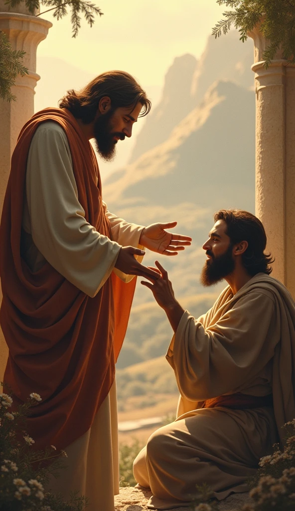 Biblical photography Jesus
healing the blind man by placing his hands on the blind man's eyes Biblical representation