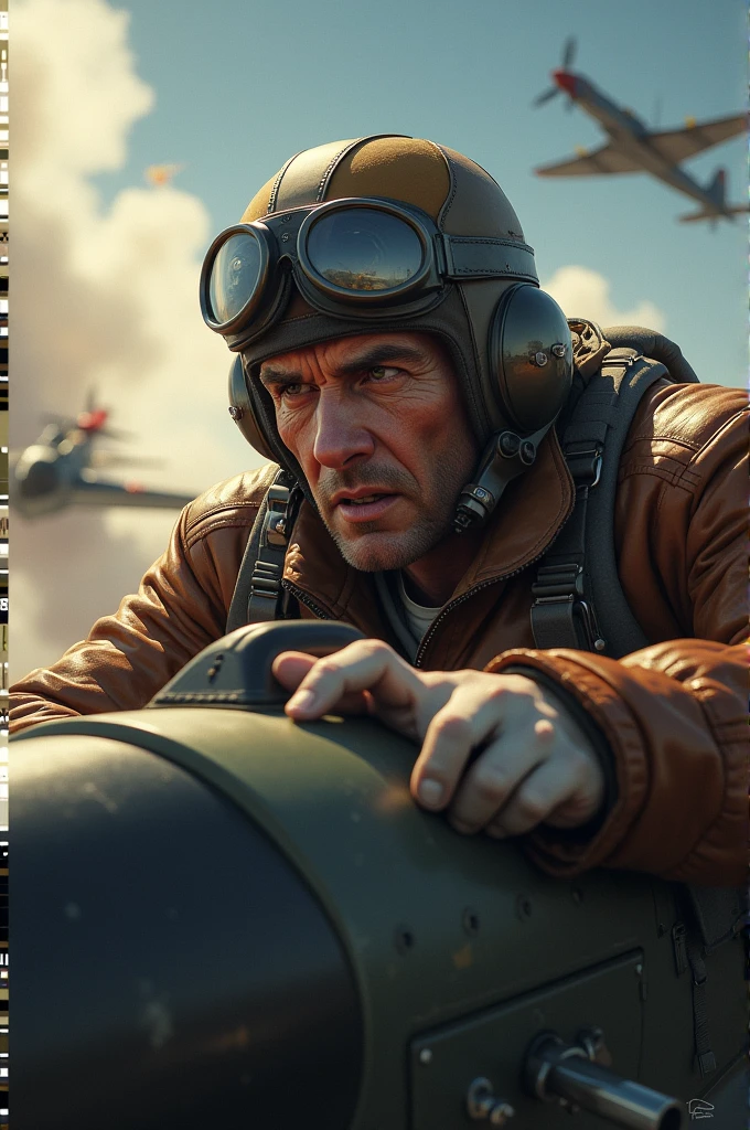 WWII man flying plane scared