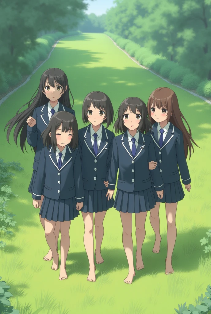 Barefoot Japanese junior high school students