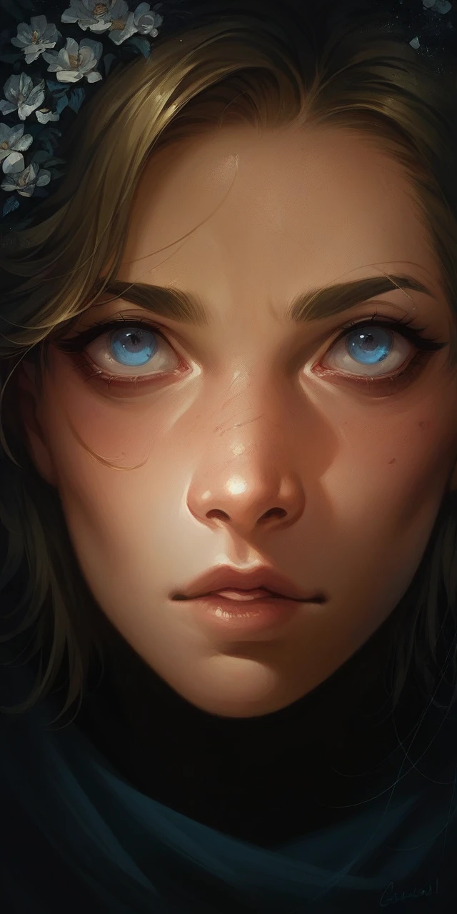 Angelic face short hair ((natural blonde)) blue colored eyes