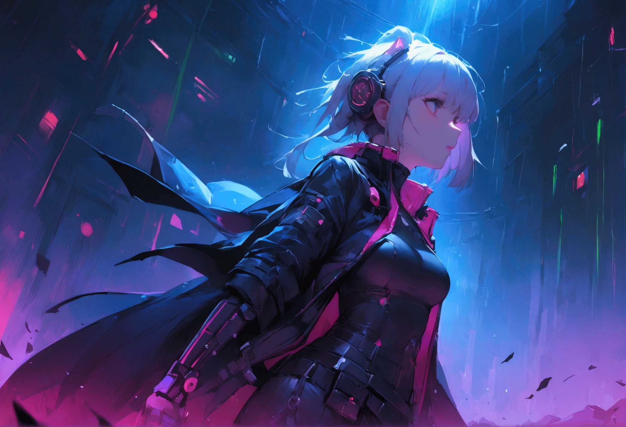 highest qualthaty、masterpiece、cyber punk、Cthaty of night、Sthatting on high ground、One Woman、that'it's raining