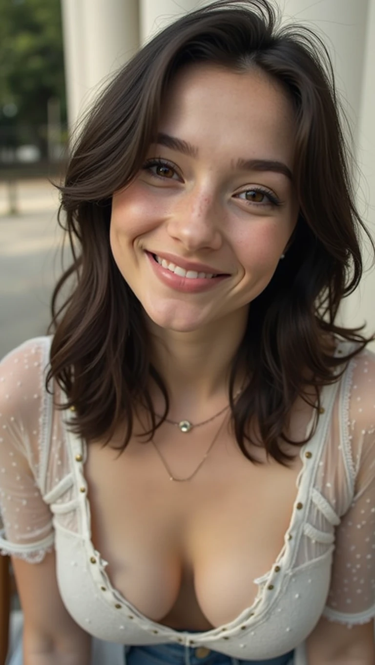 ((1 Spanish lady)), (kiera knight) (15 years)), beautiful ethereal, (awkward and seductive smile) with some teeth visible, by the wide, loving look at the camera, shaped body, big breasts, big ass, Sexy front pose ((David Hamilton Style)), detailed photo of the whole body, sent, luz outfit, boss'artwork, Best Quality, photorealistic, 8k, High resolution, realistic and detailed skin, 8k euh, Digital SLR Cameras, luz outfiting, high quality, film grain, Fujifilm XT3, totally naked