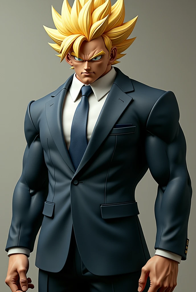 Generates Broly from DRagon Ball dressed in a suit looking straight ahead