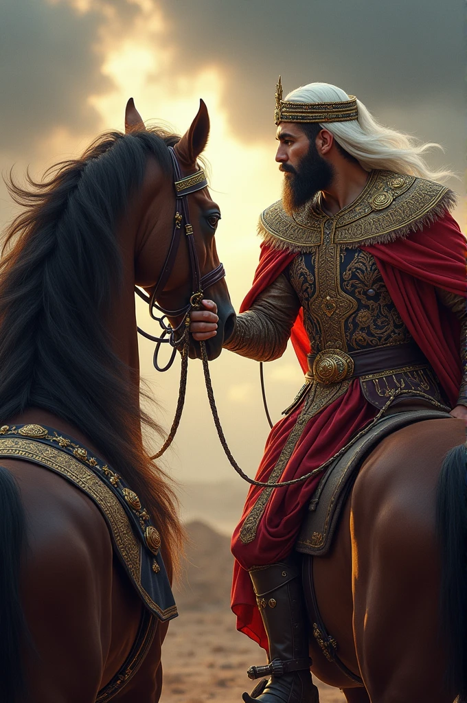 Poster of warlords named George & Khaleed, George is dressed like a Byzantine warlord while Khaleed is dressed like an Arab warlord, both of them look at each other on their war horses so that their horses' necks meet each other