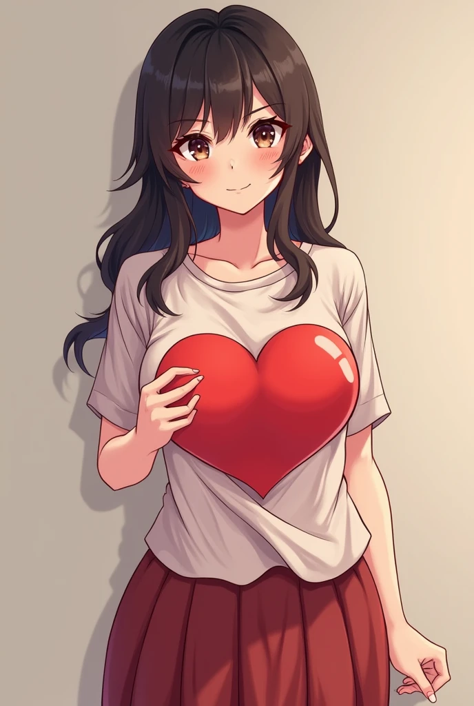 1 Girl, MILF, large breasts, curvy body, casual clothes, long skirt, sweet smile, (Face shot) Porn of a woman anime with her heart coming out of her chest like a cartoon NSFW