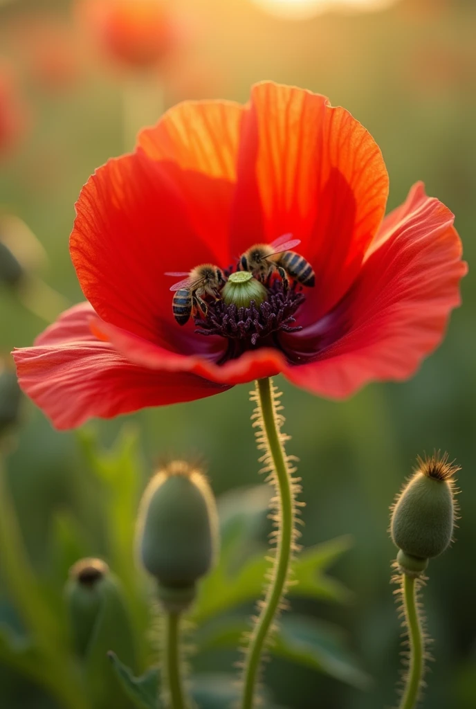 flower、Macro Shot、Poppy、Honeybees