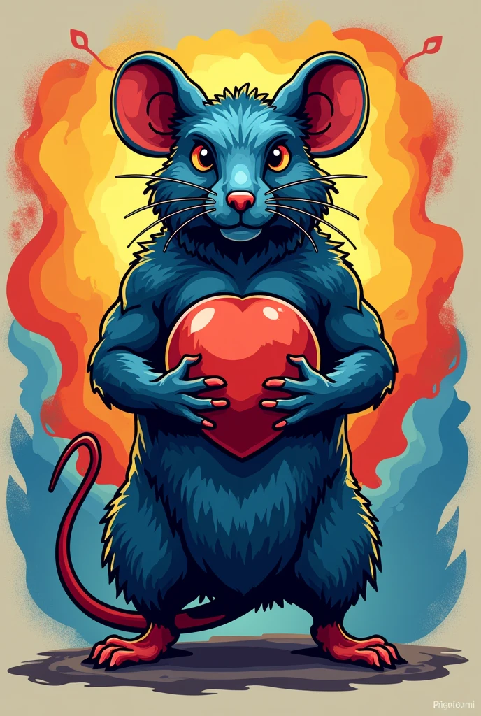 Create a mascot image for the Psychology course. The rat must have a confident and empowered posture, symbolizing strength and overcoming. He must be holding the Psychology symbol (Ψ) With an expression of determination. Use colors that represent Psychology, como azul, yellow and red, no design, swirly vibrant colors. Include the name 'PSICOLOGIA UNINOVE' in bold, with typography that conveys power and professionalism. The mascot's style should be aggressive and inspiring., with features that show power and resilience. Design should reflect the spirit of support, development and reception of the group, incorporating additional symbols related to Psychology, significant elements for the course and practice of Psychology