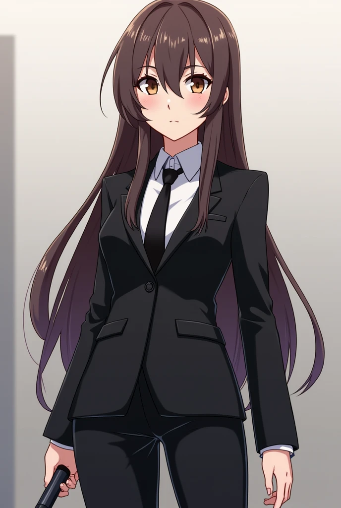 România hetalia modeled after   adagio dazzle female  with black suit white shirt and black necktie brown eyeswith a laser screwdriver