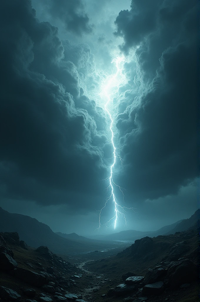 Imagine the dark sky with black feather clouds and a flash of white sky