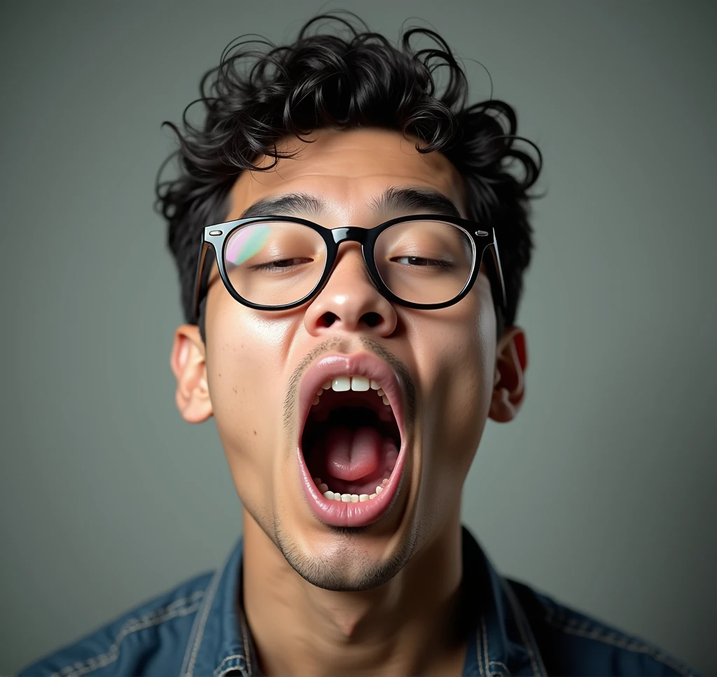 sneeze，Huge sound，wear glasses，Curly，Asian men