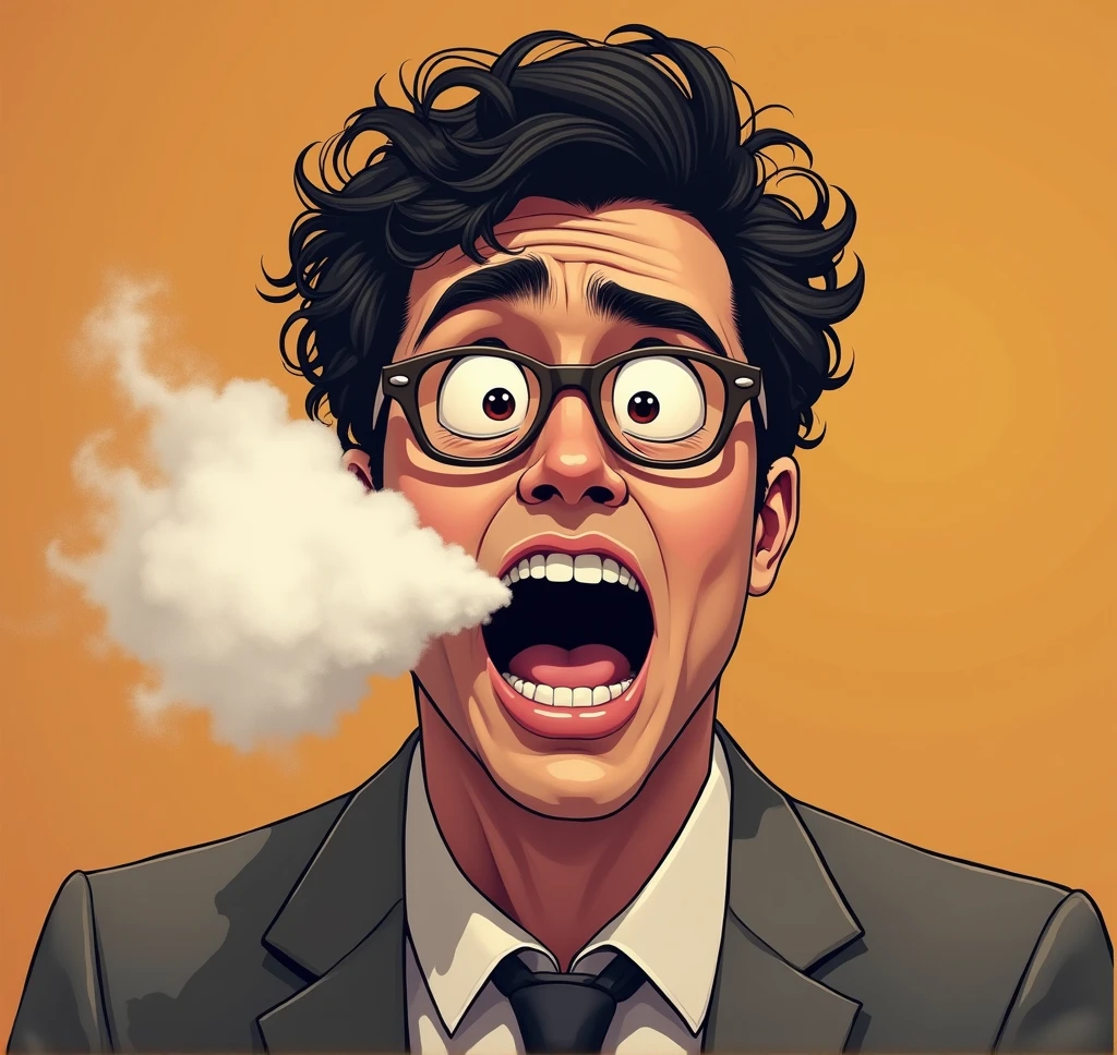 sneeze，Huge sound，wear glasses，Curly，Asian men