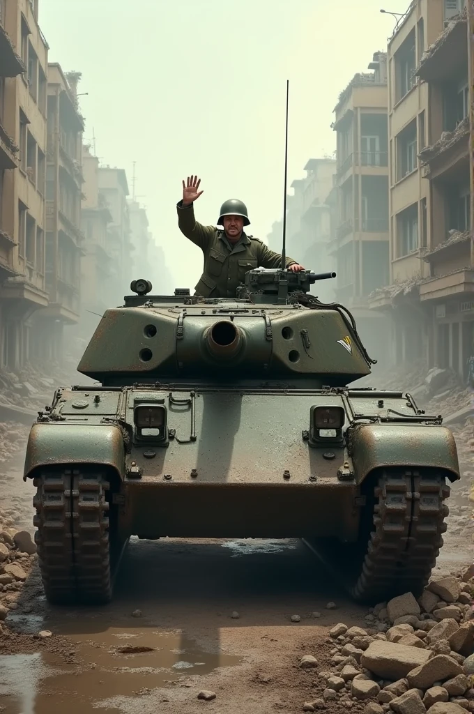Man waving from the hatch of a T54