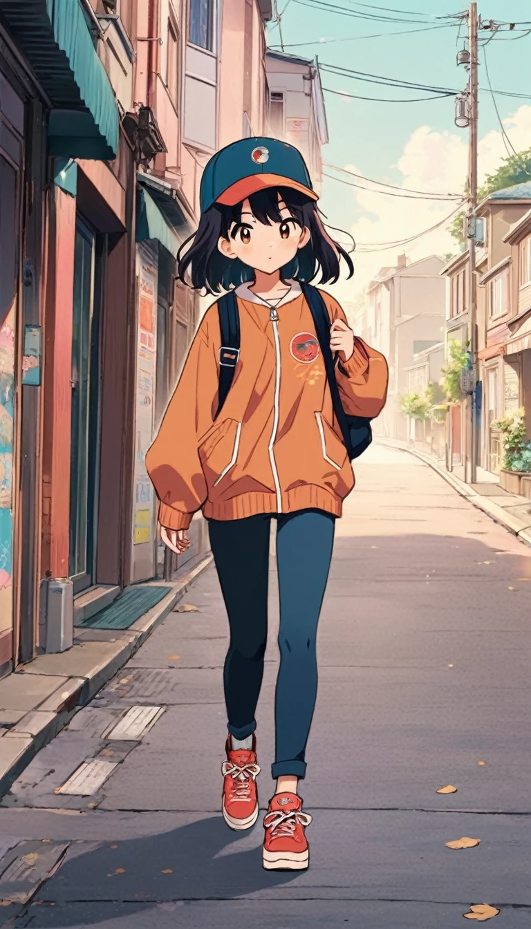 anime girl with a backpack and a baseball cap walking down a street, anime aesthetic, style anime, anime visual of a cute girl, anime vibes, clean detailed anime style, anime asthetic, anime style, high quality anime artstyle, young anime girl, anime style. 8k, anime styled, anime boy, anime style mixed with fujifilm