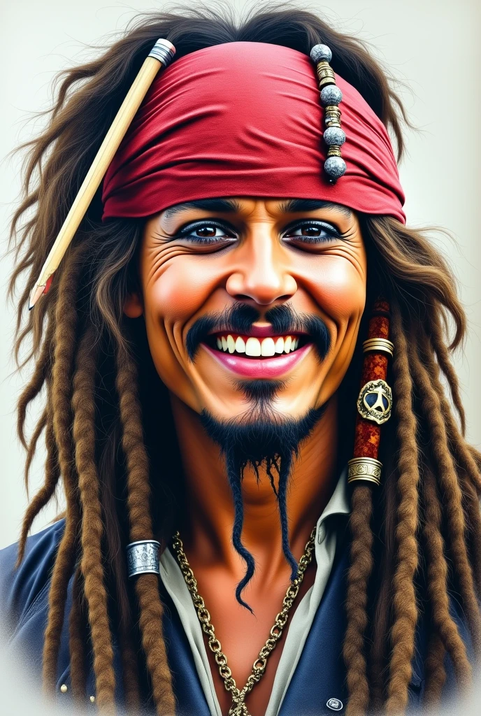 Pirates of the Caribbean Johnny Depp Colored Pencil Drawing Laughing Face