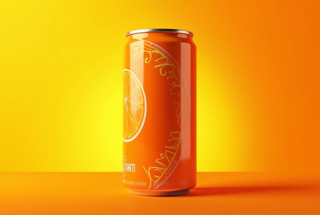 Make a poster for Fanta, with a can of orange-flavored Fanta