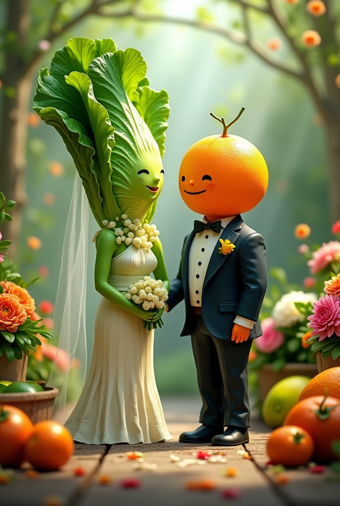 A lettuce and an orange getting married