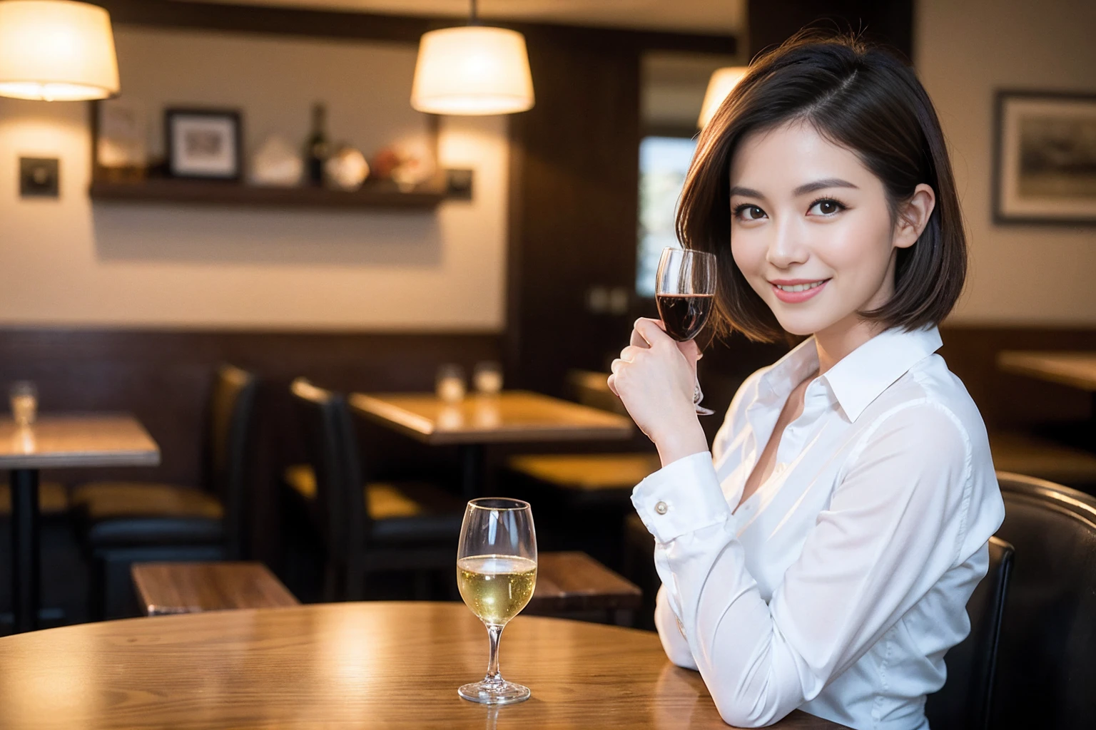 ((Highest quality、8k、masterpiece:1.3))、slimカップル、modelカップル、(Realistic, Intricate details:1.2), Japanese food、Buckwheat、Japanese sake、Shochu 、Amazing view of the sunset sky and clouds、A bright smile、The wonderfulness of smile、Bright image、Beautiful Face, blue eyes, The light shines on your face, blush, short hair,Bright Face、 (Age 37), 39 years old, sparkling wine、Two beauties、Brown Hair、Shortcuts、Long sleeve shirt、dress、Beautiful woman 1, (slimな顔), (The body is slim), (Brown Hair), (Shortcuts), cheeks turn a little red,Attractive beauty、restaurant, In a prominent place (From the waist up) Nova Frog Style, actress, model, Upper Body, White wine, slim, smile, (smile: 1.15), Beautiful fine grain, Depth f/2,saturation, High Contrast, Strong light and shadow,Moist Body:1.5、3D texture、Delicate eyes、Brown Hair、The hair is very shiny、