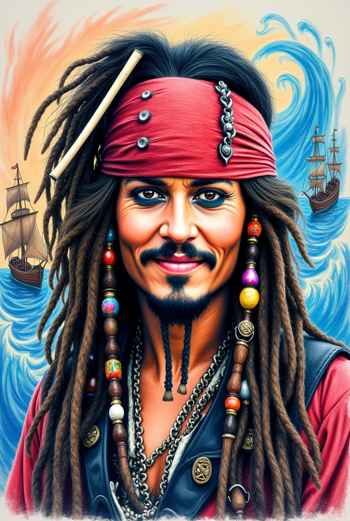 Pirates of the Caribbean Johnny Depp Crayon Drawing
