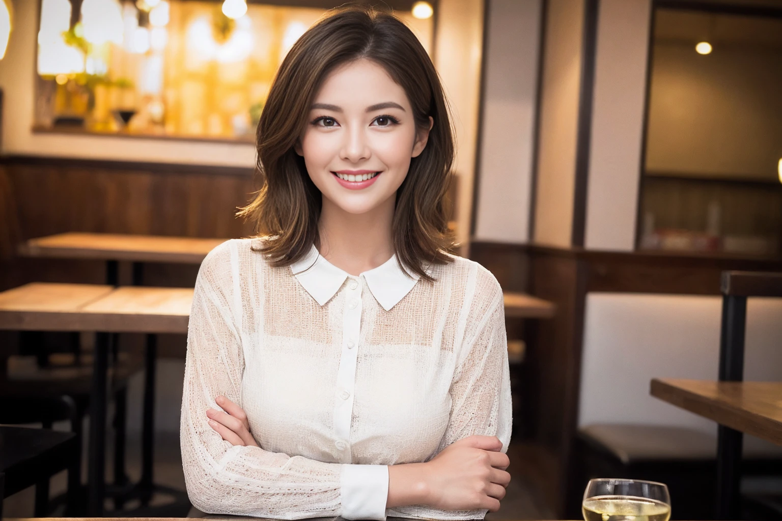 ((Highest quality、8k、masterpiece:1.3))、slimカップル、modelカップル、(Realistic, Intricate details:1.2), Japanese food、Buckwheat、Japanese sake、Shochu 、Amazing view of the sunset sky and clouds、A bright smile、The wonderfulness of smile、Bright image、Beautiful Face, blue eyes, The light shines on your face, blush, short hair,Bright Face、 (Age 37), 39 years old, sparkling wine、Two beauties、Brown Hair、Shortcuts、Long sleeve shirt、dress、Beautiful woman 1, (slimな顔), (The body is slim), (Brown Hair), (Shortcuts), cheeks turn a little red,Attractive beauty、restaurant, In a prominent place (From the waist up) Nova Frog Style, actress, model, Upper Body, White wine, slim, smile, (smile: 1.15), Beautiful fine grain, Depth f/2,saturation, High Contrast, Strong light and shadow,Moist Body:1.5、3D texture、Delicate eyes、Brown Hair、The hair is very shiny、