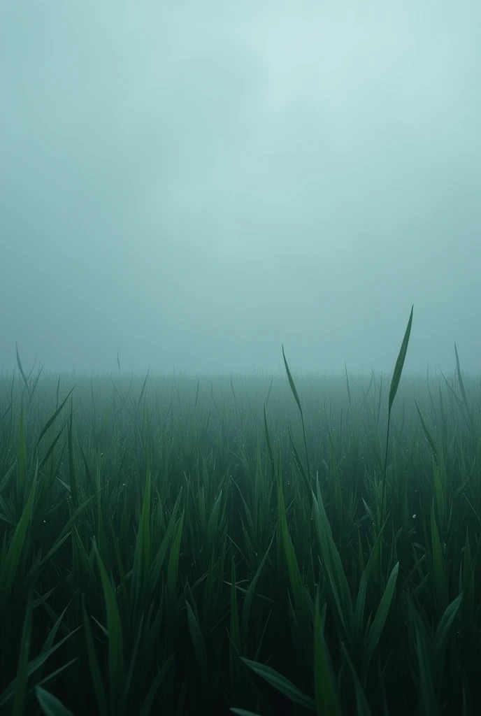 An image of grass with fog on it on a dark day