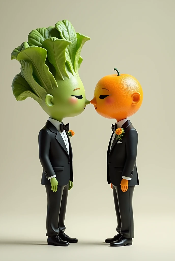 A lettuce and an orange marrying men's suits