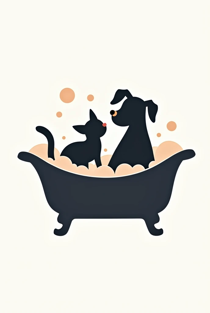 dog and cat silhouette logo in a bathtub, full of bubbles
