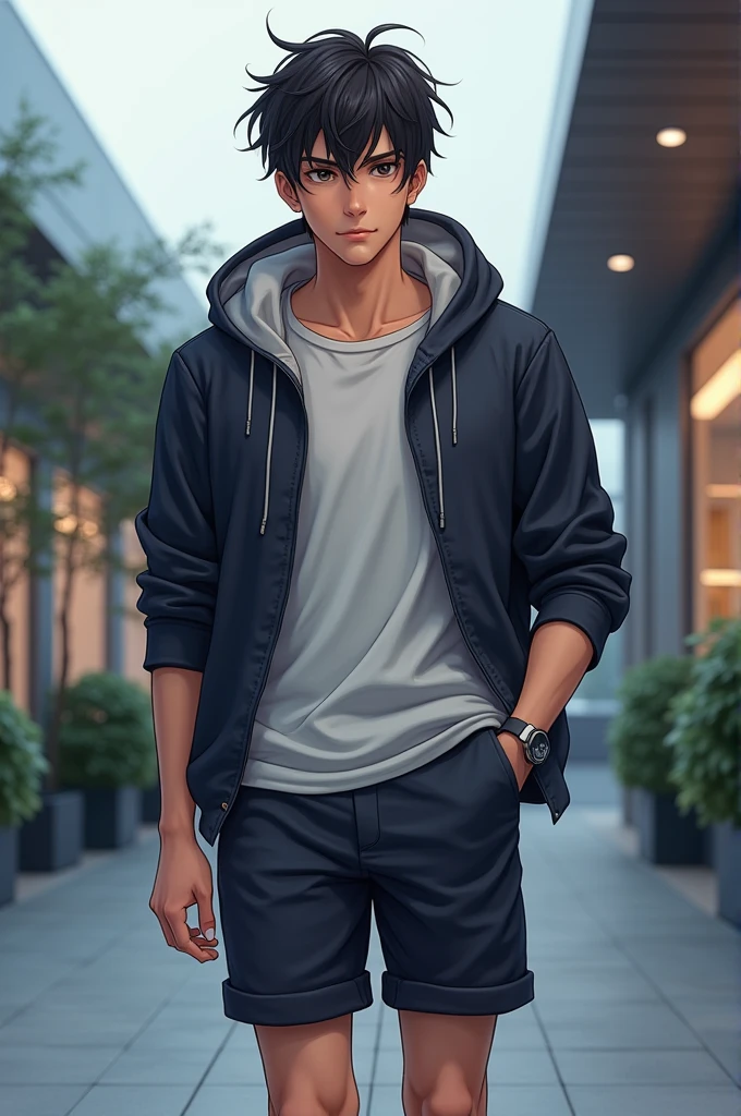 school uniform hoodie short Young handsome man cool