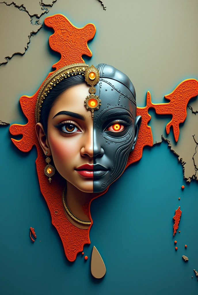 India map with bharatha maadh's face and robotics face