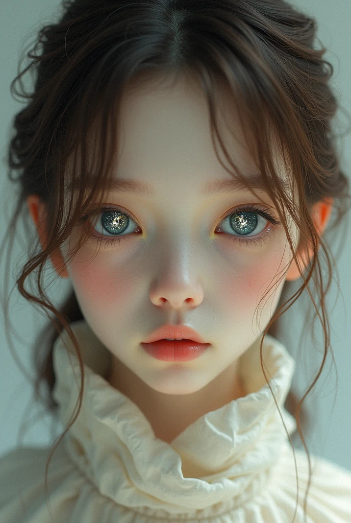 one with brown hair, eyes with a star in the pupil, and white skin