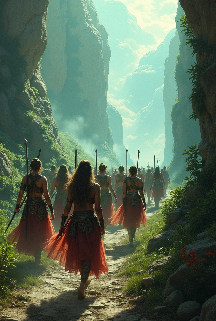 Row of Amazon warriors prisoners of the. God ares being taken to paradise island