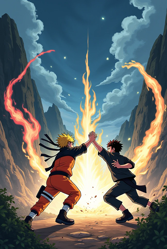 Naruto and yuji itadori fifhting each other