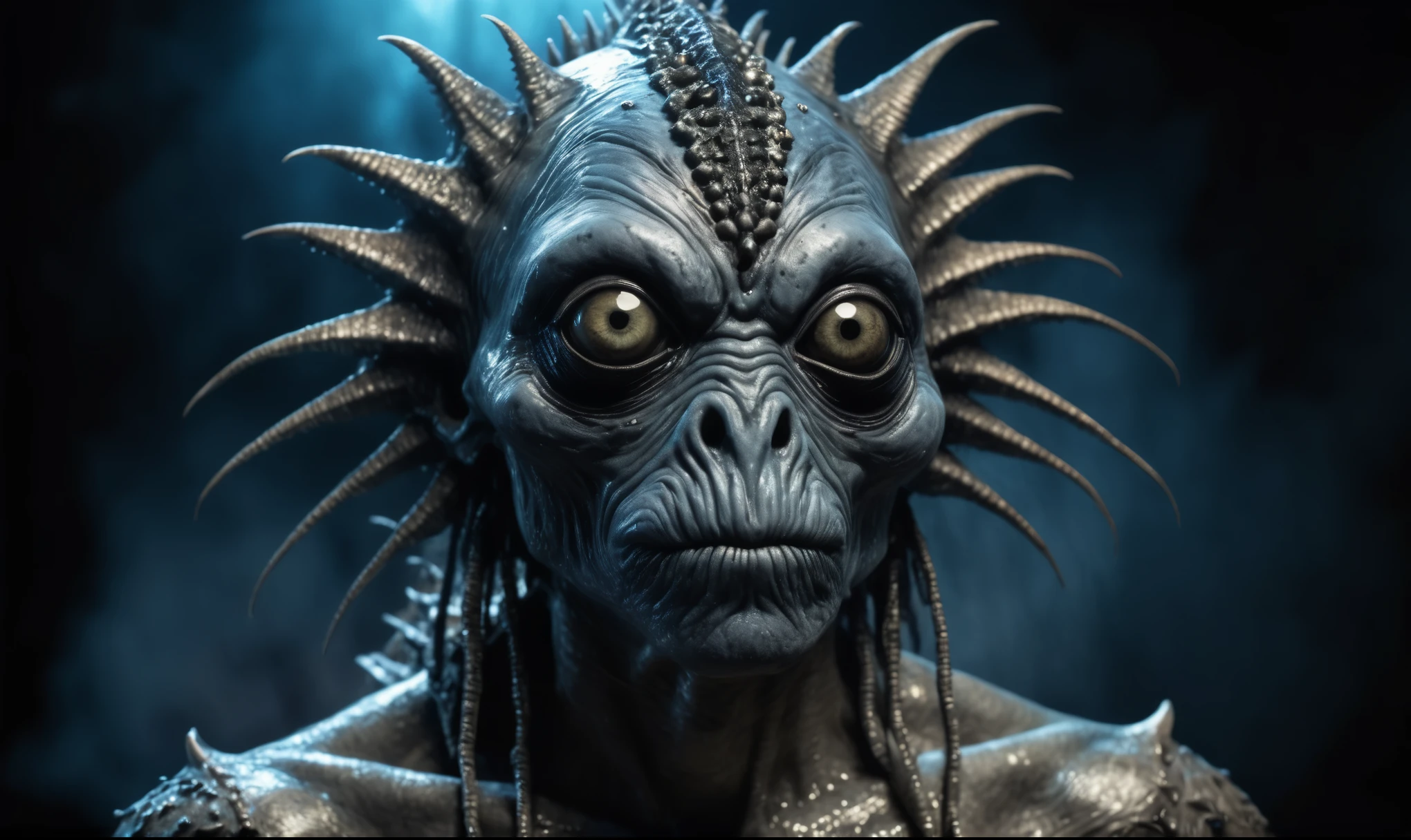 full body length shot,beggar graphite  Alien Entity,native africa sparas,slave ,nowadays azctec central city,Cinematic,soft colors, Technicolor,natural skin textures, hyper realism, hyper detailed,Extremely detailed,High contrast,Masterpiece,Realistic,Ultra Detailed, intricate details,realistic humid leather,extremely intricate details,Epic Realistic, cinematic style, irina yermolova,high contrast,hdr,extremely detailed, [deep night landscape],masterpiece, intricate details, eyes extremely detailed, high detailed eyes,8k resolution,retina, Nikon Z9,Korea,orc,Li River in Guangxi Zhuang of Italia, Pisces, transition between two art styles, Double contact, X-ray, Creative, vivid light, fantasy, Abstract, Surrealism, super detailed, high resolution,insanity wear,skin  almost translucent,  symbols of mourning and gothic elements, further emphasizing its dark air,Mestichino,Light particles,chaos,starfish's leather

