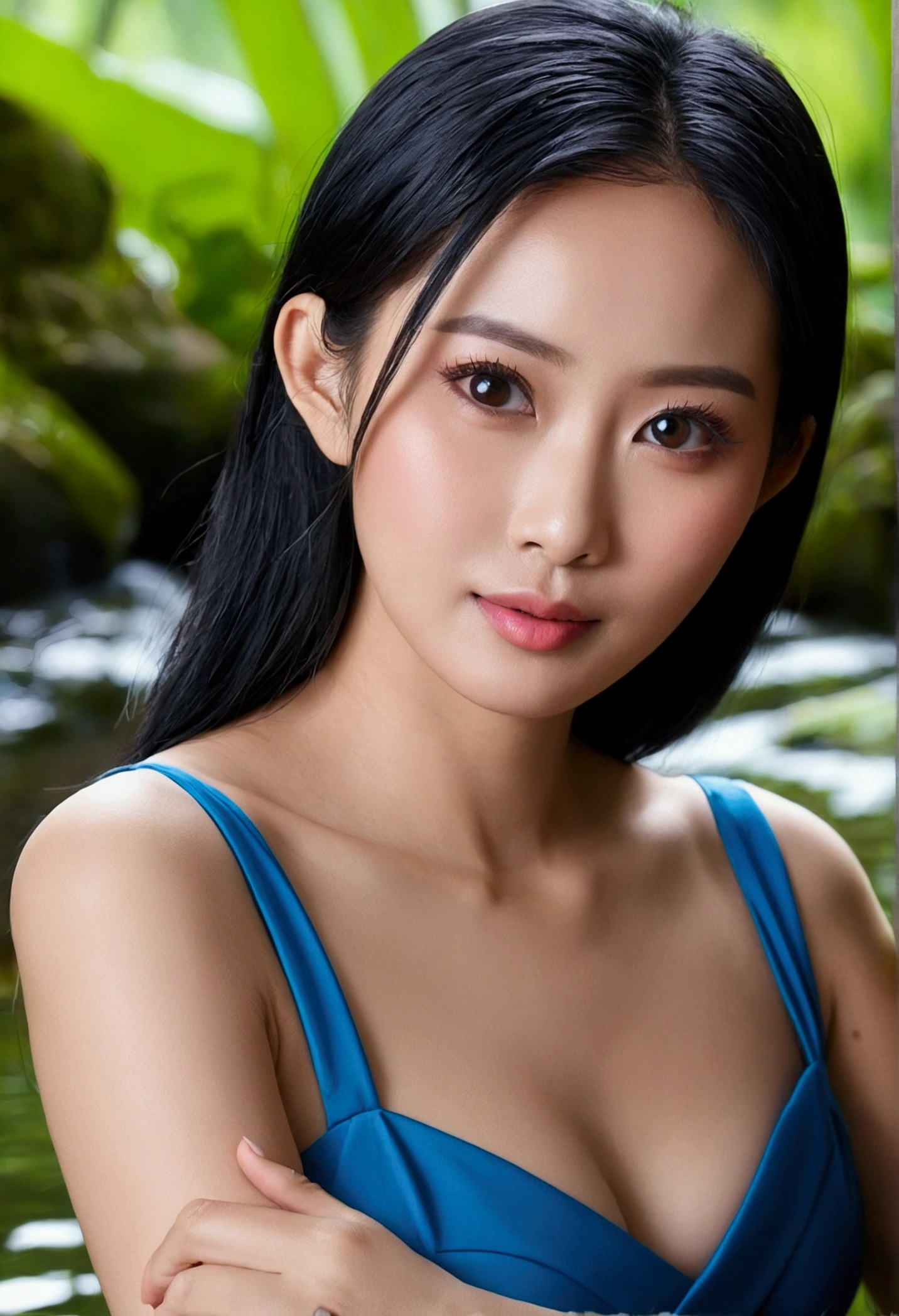 Model wanita cantik,usia 27 tahun,suku bangsa jepang,tipe tubuh tebal,kulit putih,dada besar,pantat besar paha tebal,menghadapi senyum menggoda,warna rambut hitam,tipe rambut sanggul,warna mata biru,pakaian tanpa pakaian,jarak foto seluruh tubuh,sudut pandang seluruh tubuh,tipe layar potrait,tindakan pose pamer vagina,tempat onsen,lampu adegan sinematik,gaya realisme
