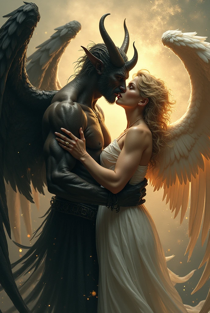 a man demon kissing a man angel