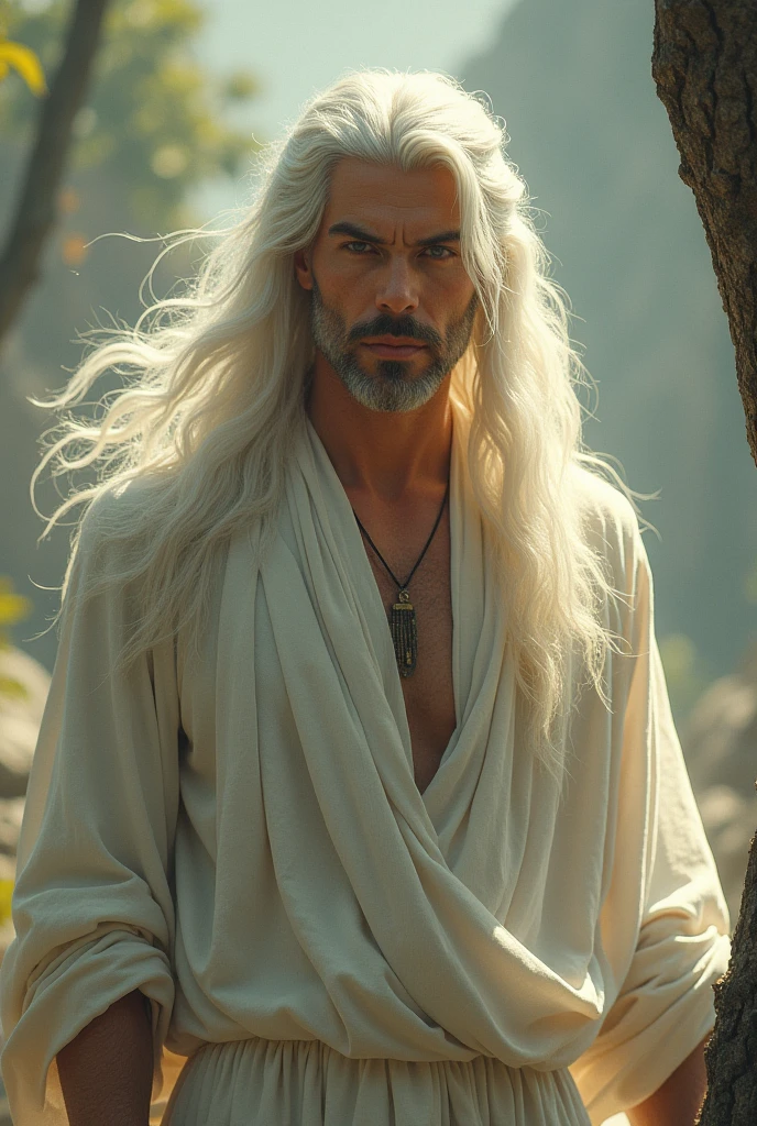 White hair, golden skin man